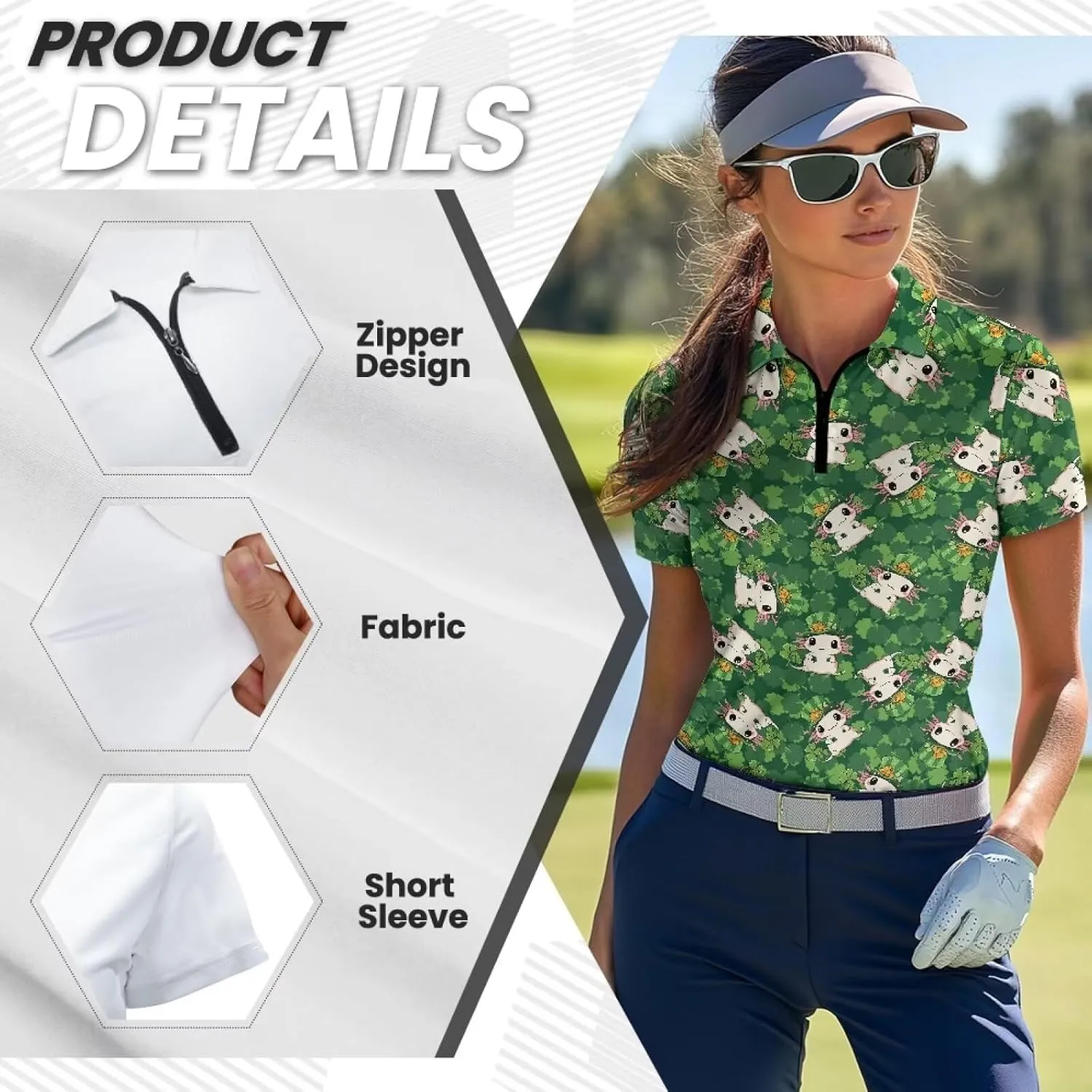 Suobstales Women's Golf Shirt Short Sleeve with Zip Up Quick Dry Stretch Tennis Collared Polo Shirts Golf Clothes for Women