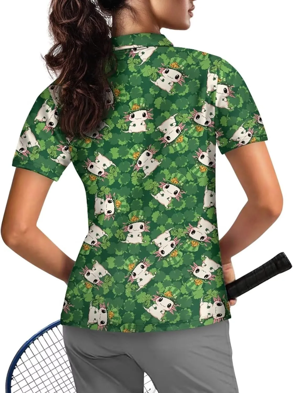 Suobstales Women's Golf Shirt Short Sleeve with Zip Up Quick Dry Stretch Tennis Collared Polo Shirts Golf Clothes for Women