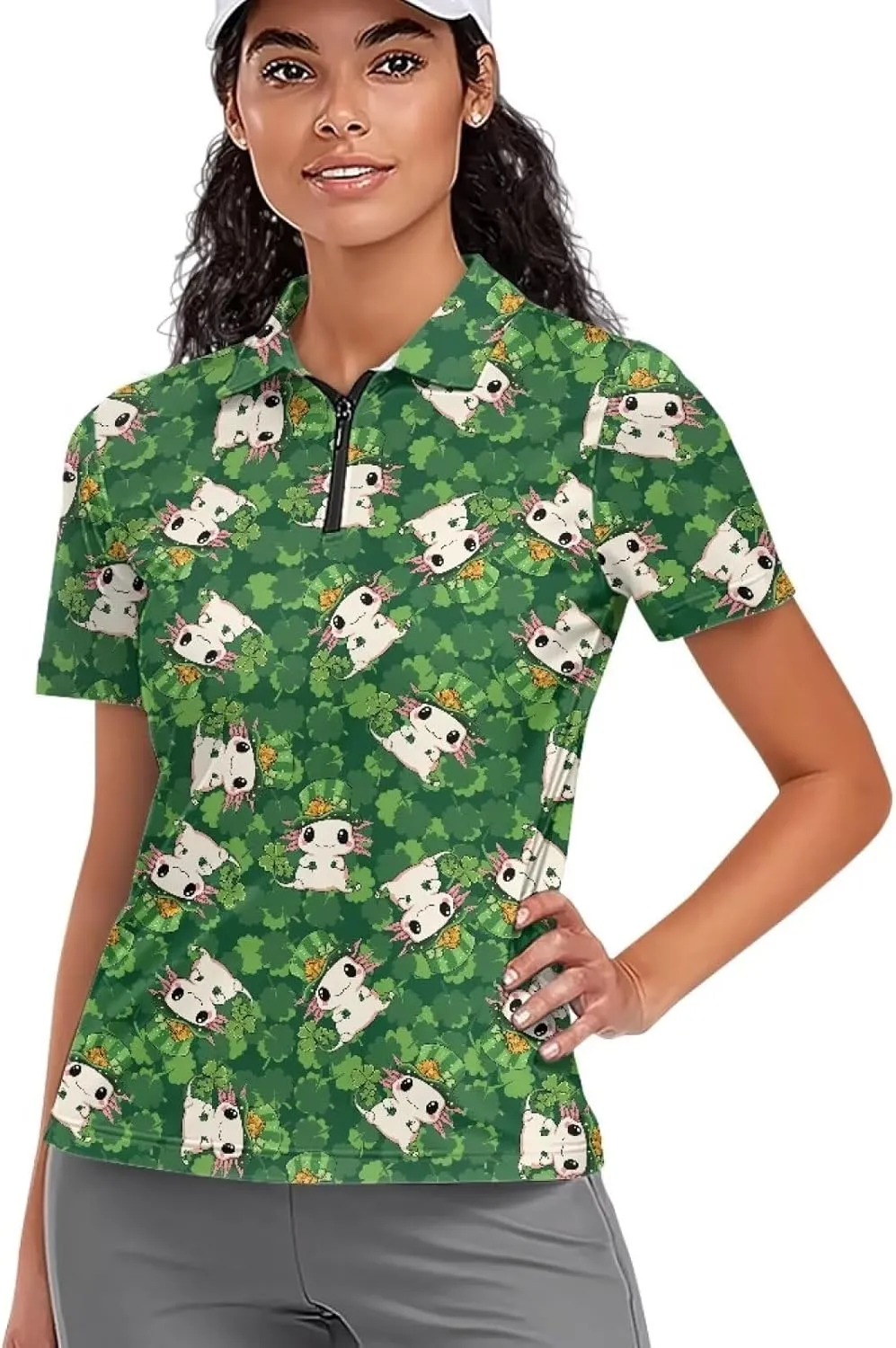 Suobstales Women's Golf Shirt Short Sleeve with Zip Up Quick Dry Stretch Tennis Collared Polo Shirts Golf Clothes for Women