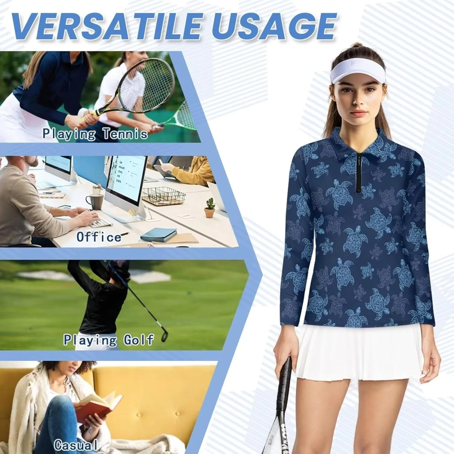 Suobstales Women's Polo Shirt Long Sleeve Golf Shirts Quick Dry T Shirts UPF 50  Athletic Casual Tennis Shirts Tops for Women