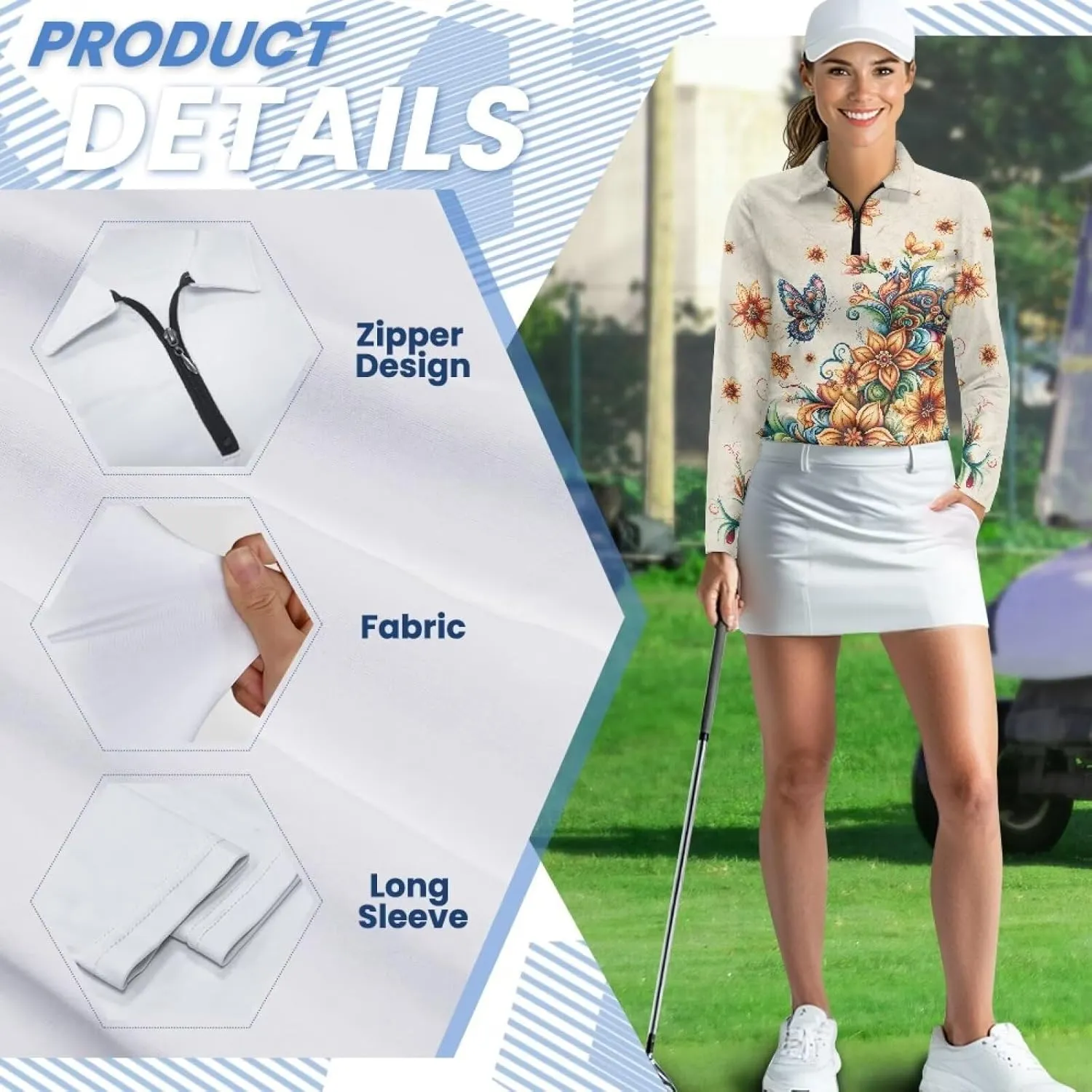 Suobstales Women's Polo Shirts Long Sleeve Golf T Shirt Quick Dry UPF 50  Sun Protection Lightweight Athletic Tennis Shirts