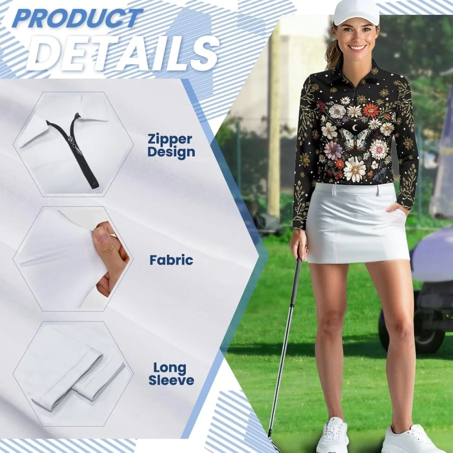 Suobstales Women's Polo Shirts Long Sleeve Golf T Shirt Quick Dry UPF 50  Sun Protection Lightweight Athletic Tennis Shirts