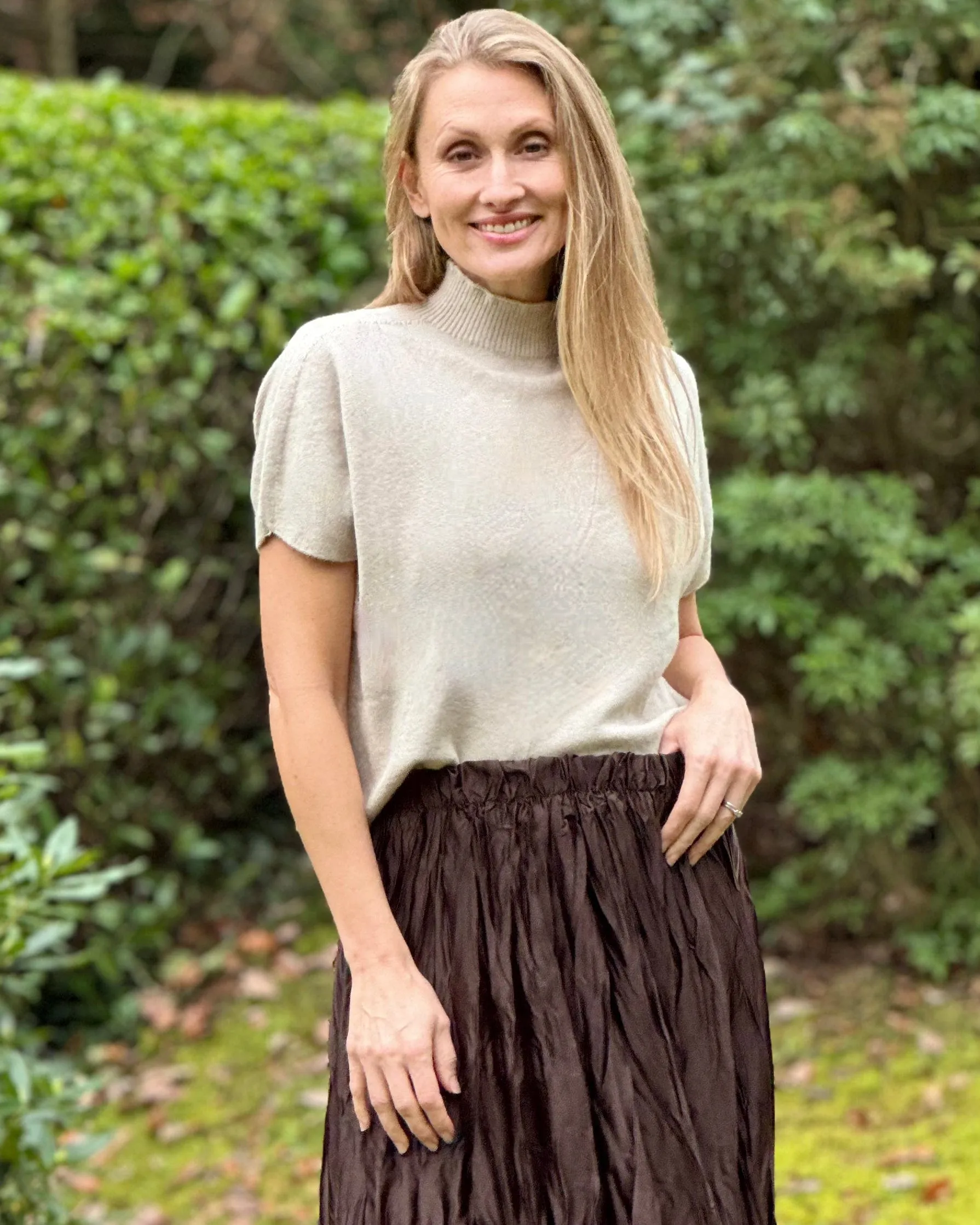 Turtle Neck Short Sleeve Jumper - Sand
