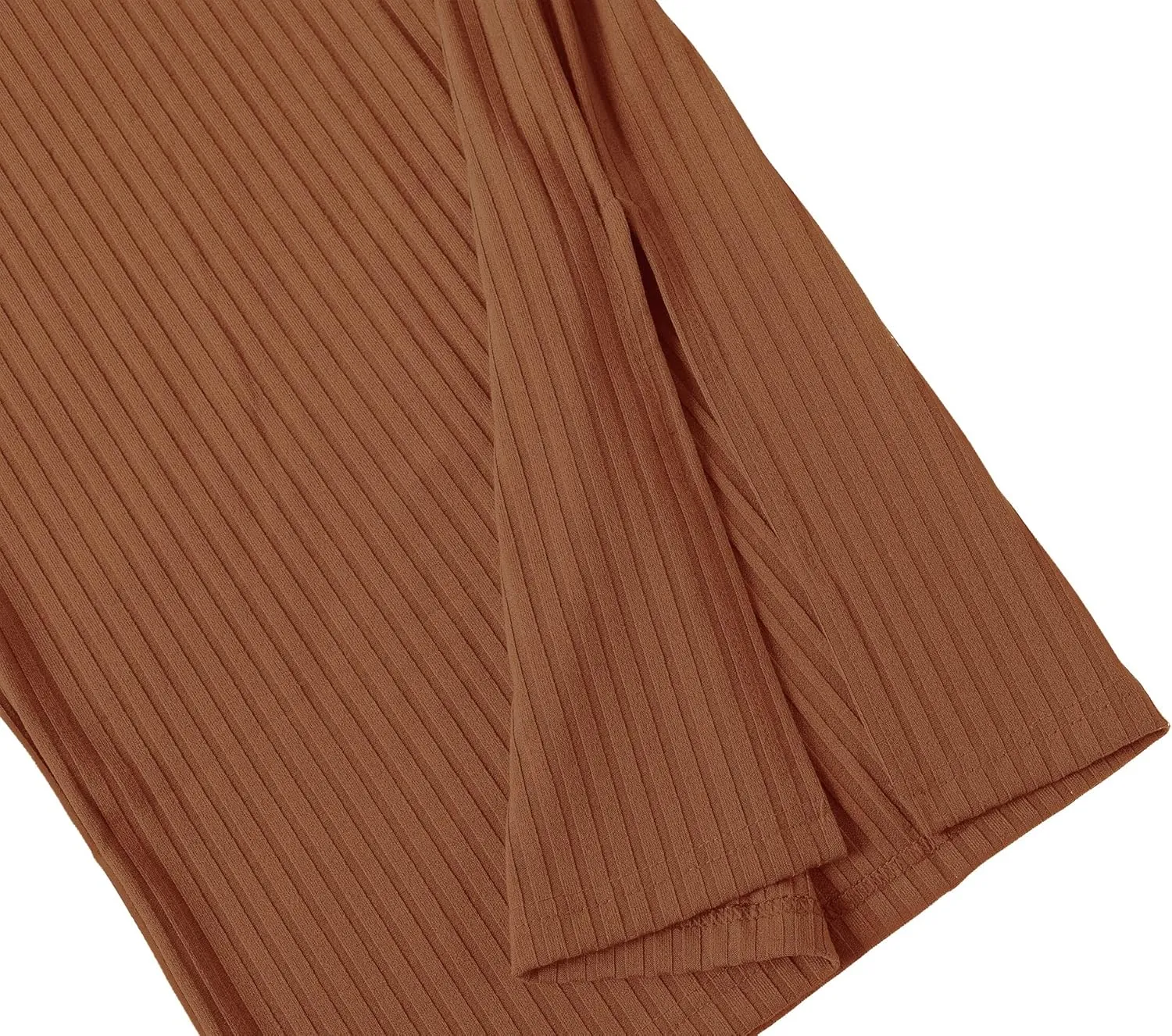 Urban CoCo Women's High Waist Stretch Ribbed Knit Pencil Skirt Midi Length with Side Slit Office Work Bodycon Style