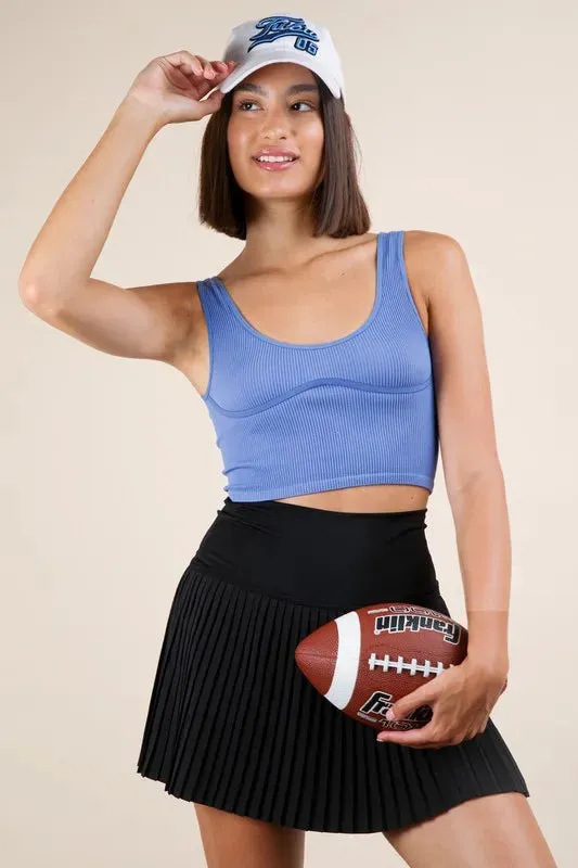 VERY J Pleated Activewear Skirt with Shorts Inside In Black