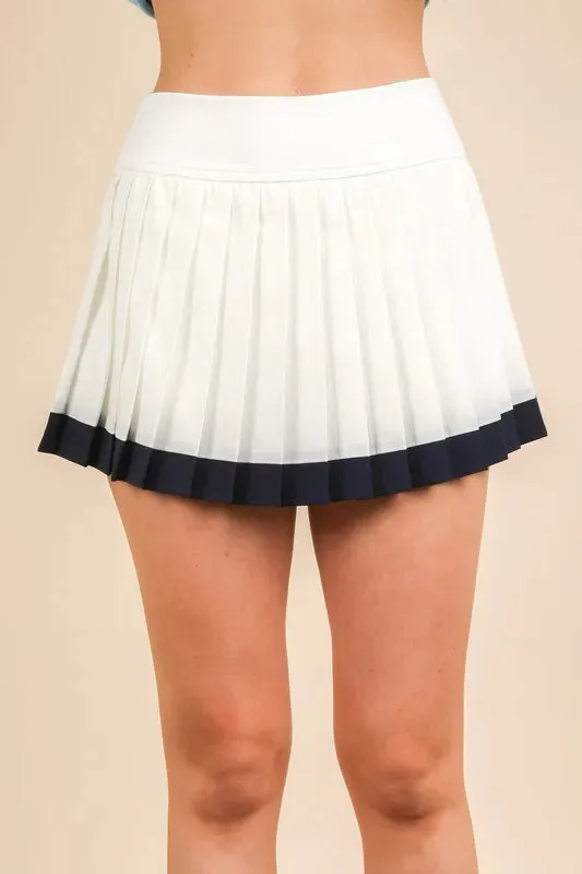 VERY J Two Tone Pleated Activewear Mini Skirt with Shorts In White