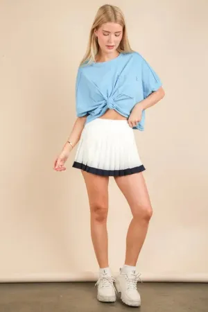 VERY J Two Tone Pleated Activewear Mini Skirt with Shorts In White
