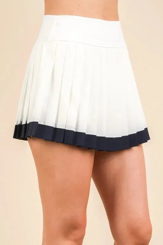 VERY J Two Tone Pleated Activewear Mini Skirt with Shorts In White