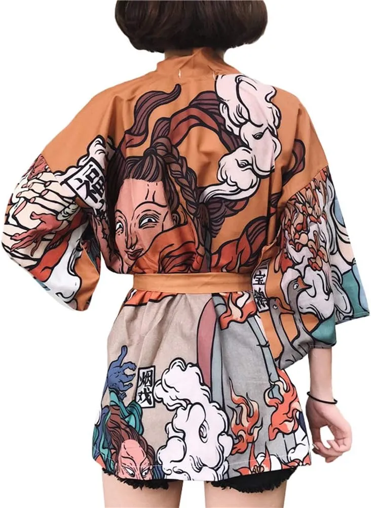Women Japanese Kimono Cardigan Coat Yukata Outwear Tops Vintage Japanese Style