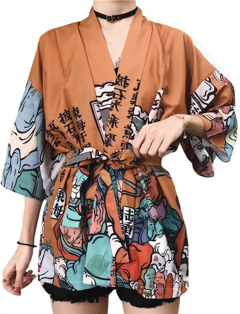 Women Japanese Kimono Cardigan Coat Yukata Outwear Tops Vintage Japanese Style