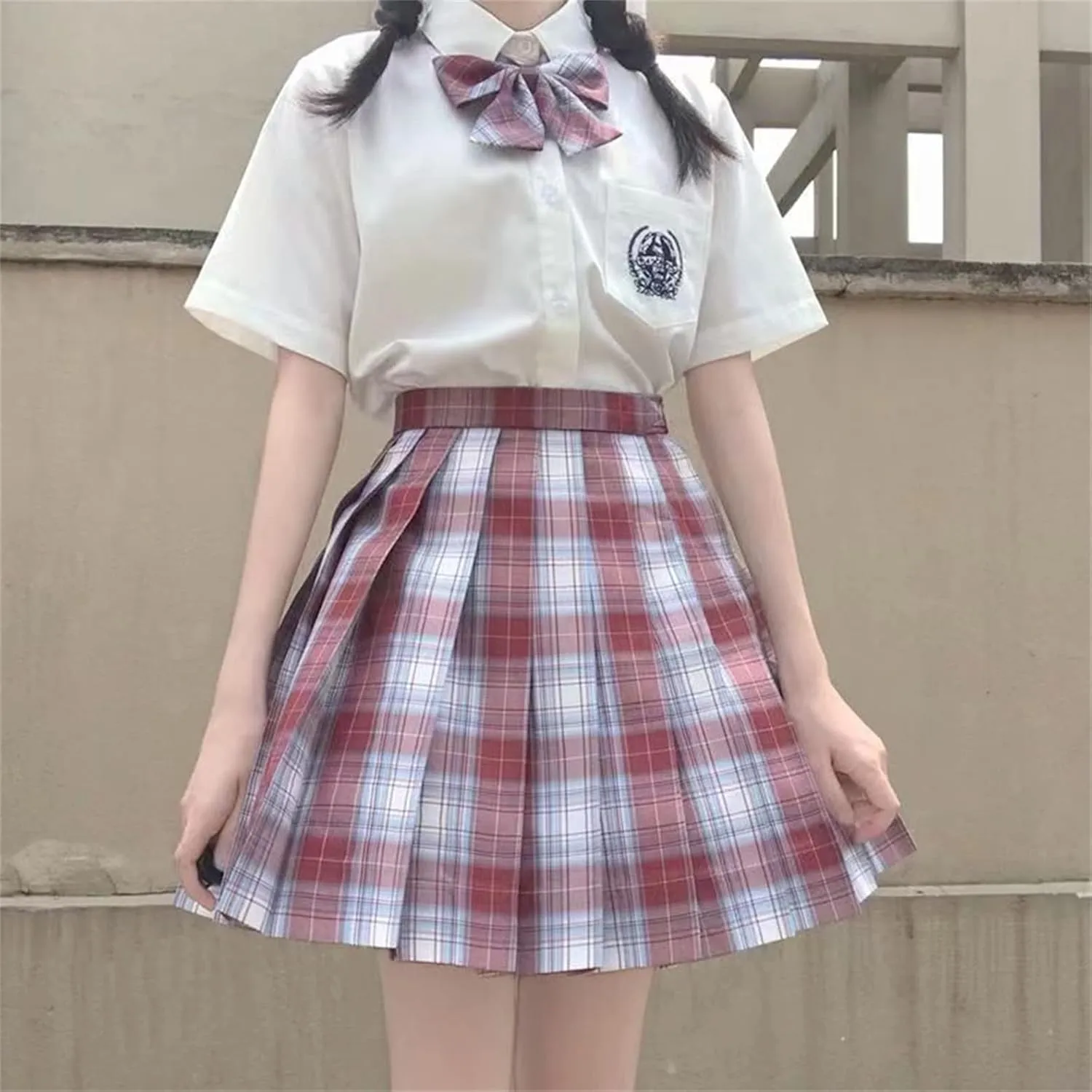 Women's College Style JK Plaid Pleated Skirt School Cheerleading Mini Skirt Sports Tennis Skirt Send Bow Tie