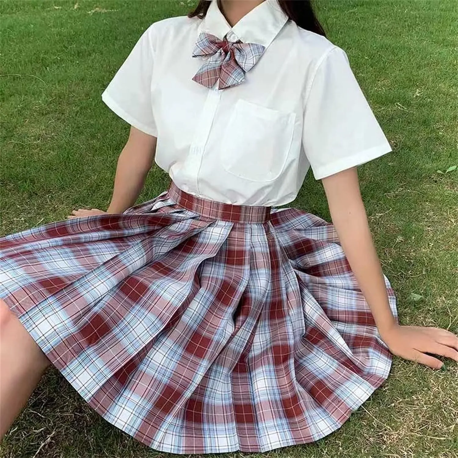 Women's College Style JK Plaid Pleated Skirt School Cheerleading Mini Skirt Sports Tennis Skirt Send Bow Tie