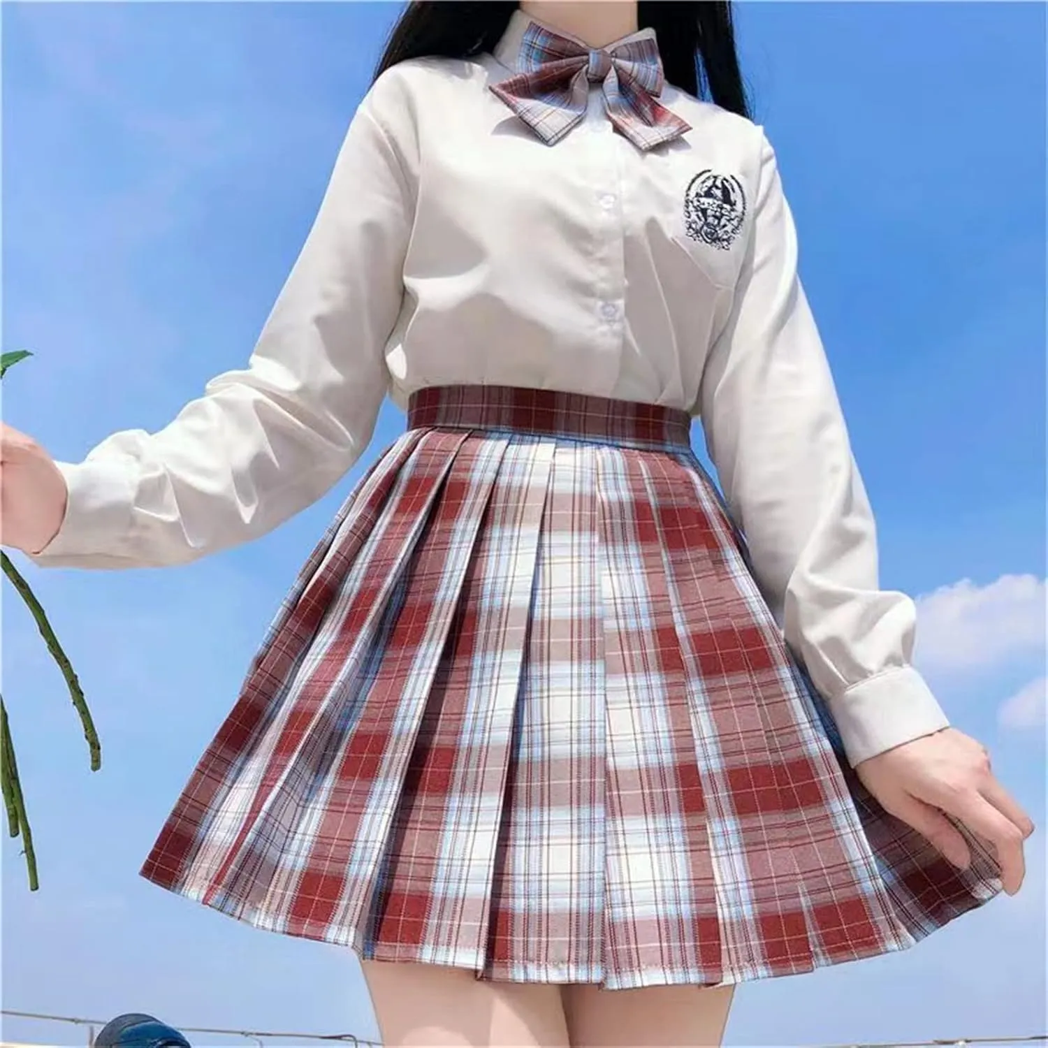 Women's College Style JK Plaid Pleated Skirt School Cheerleading Mini Skirt Sports Tennis Skirt Send Bow Tie