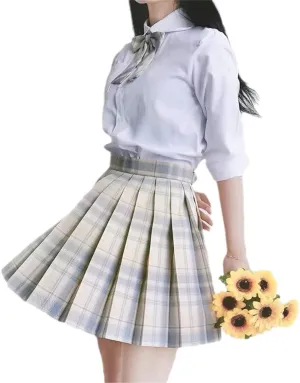 Women's College Style JK Plaid Pleated Skirt School Cheerleading Mini Skirt Sports Tennis Skirt Send Bow Tie