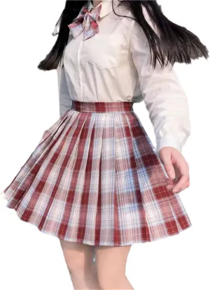 Women's College Style JK Plaid Pleated Skirt School Cheerleading Mini Skirt Sports Tennis Skirt Send Bow Tie