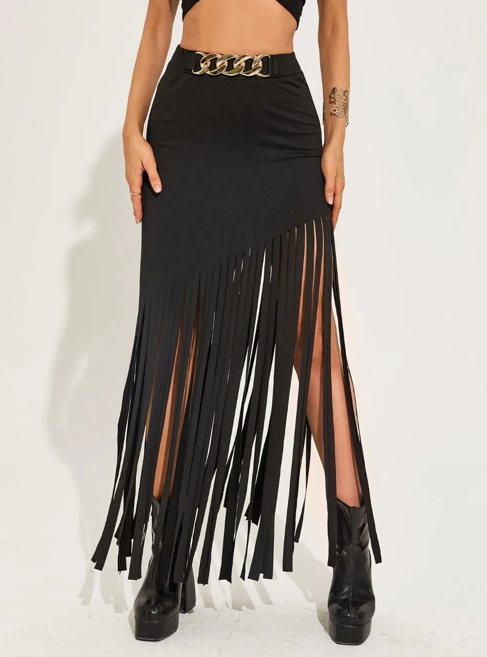 Women's Punk Style Fringe Skirt Elastic High Waist Sexy Skirts