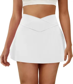 Womens Tennis Skirt with Pockets Shorts Crossover Golf Skorts Side Split Athletic Skirts Mini Skort Workout