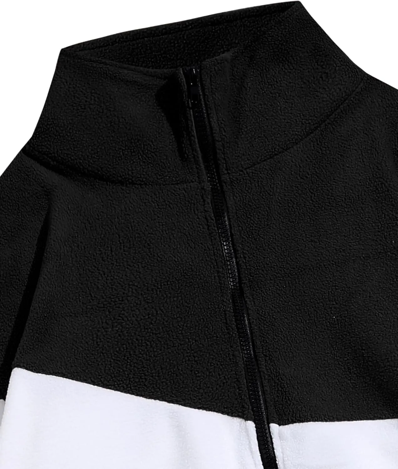 ZAFUL Men's Casual Colorblock Sherpa Jacket Long Sleeve Full-Zip Teddy Coat Retro Style Fleece Shacket with Pockets